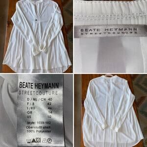 Beate Heymann $345 EVERGREEN Basic Pullover Blouse White US 10